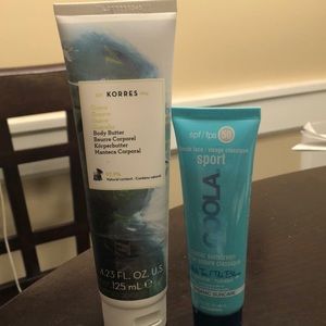 Korres body butter and coola sunscreen